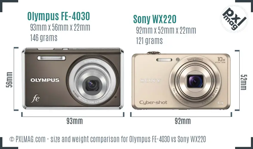 Olympus FE-4030 vs Sony WX220 size comparison
