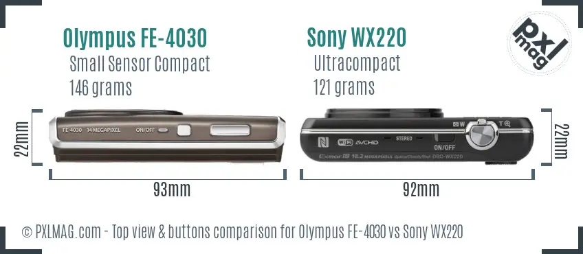 Olympus FE-4030 vs Sony WX220 top view buttons comparison
