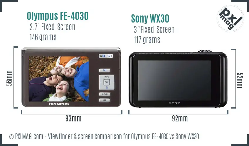 Olympus FE-4030 vs Sony WX30 Screen and Viewfinder comparison