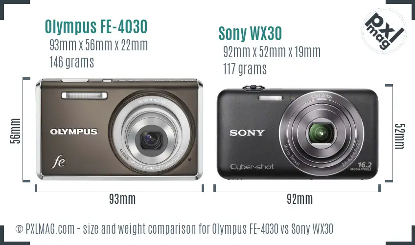 Olympus FE-4030 vs Sony WX30 size comparison