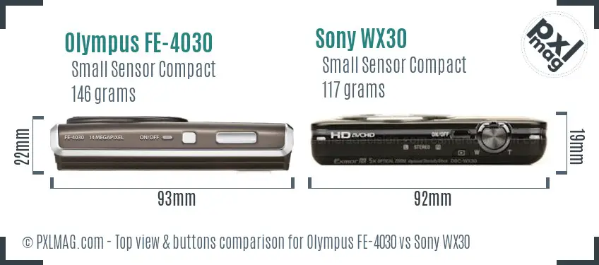 Olympus FE-4030 vs Sony WX30 top view buttons comparison