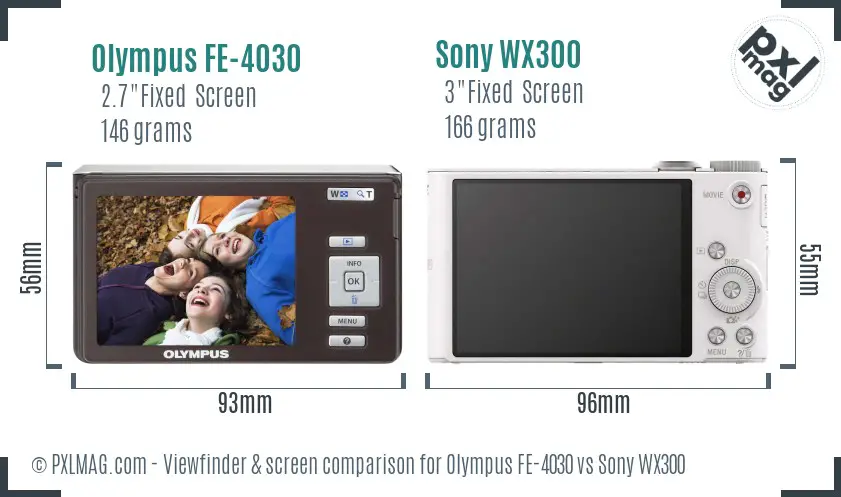 Olympus FE-4030 vs Sony WX300 Screen and Viewfinder comparison