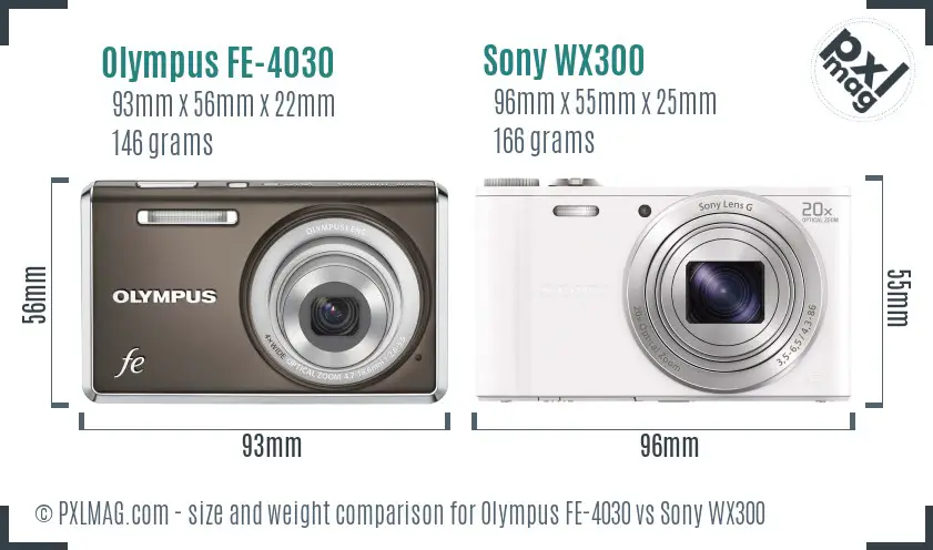 Olympus FE-4030 vs Sony WX300 size comparison