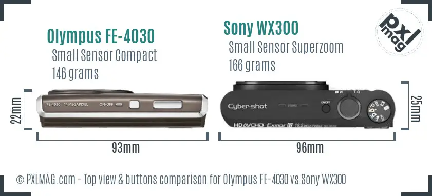 Olympus FE-4030 vs Sony WX300 top view buttons comparison