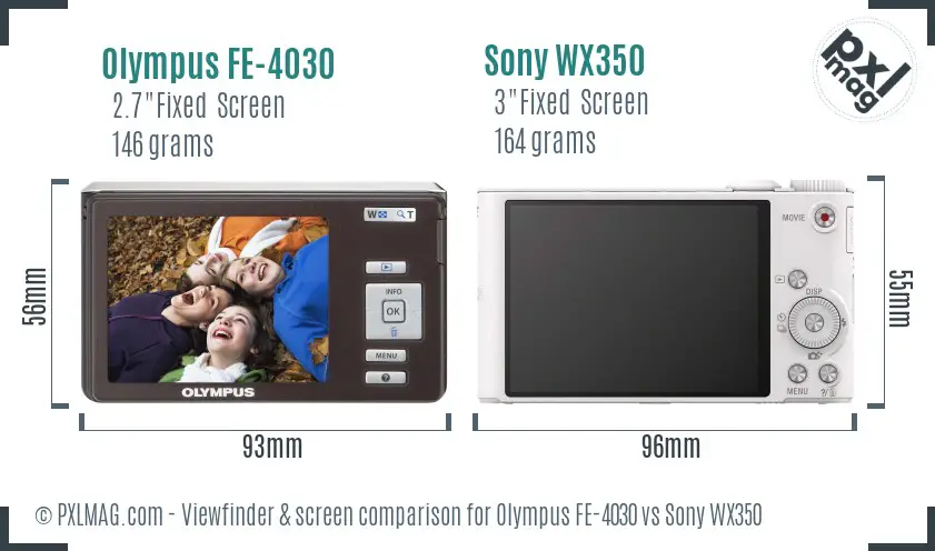 Olympus FE-4030 vs Sony WX350 Screen and Viewfinder comparison