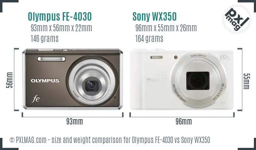 Olympus FE-4030 vs Sony WX350 size comparison