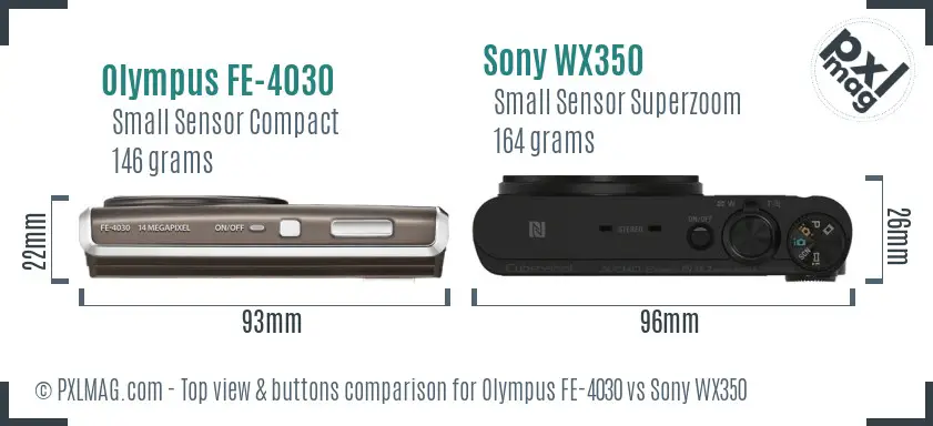 Olympus FE-4030 vs Sony WX350 top view buttons comparison