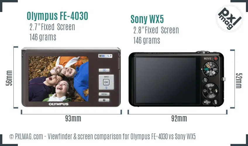 Olympus FE-4030 vs Sony WX5 Screen and Viewfinder comparison