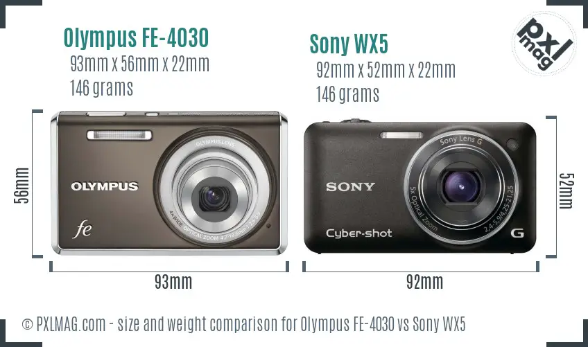 Olympus FE-4030 vs Sony WX5 size comparison
