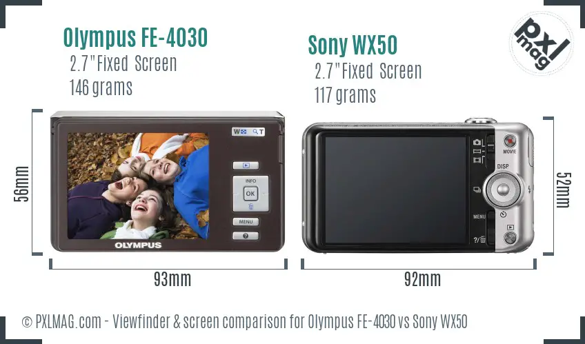 Olympus FE-4030 vs Sony WX50 Screen and Viewfinder comparison