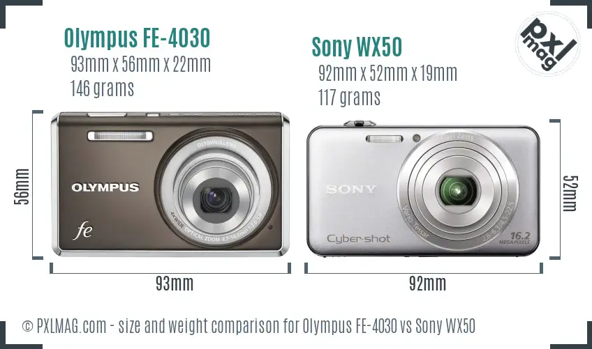 Olympus FE-4030 vs Sony WX50 size comparison