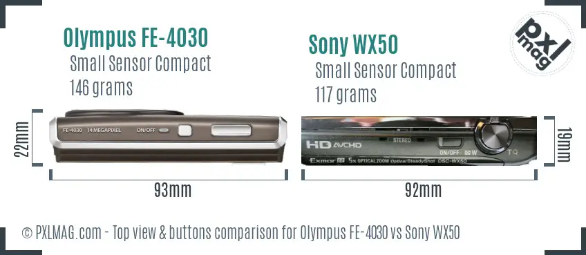 Olympus FE-4030 vs Sony WX50 top view buttons comparison