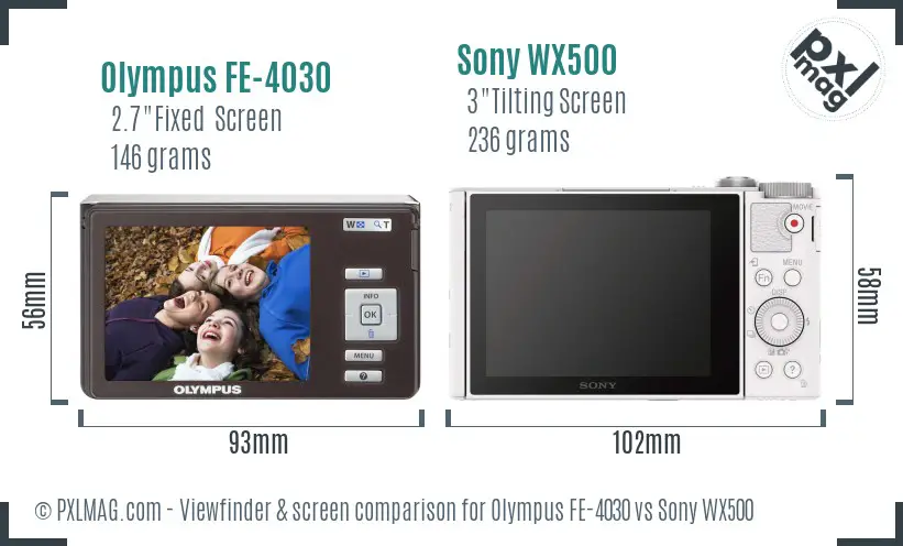 Olympus FE-4030 vs Sony WX500 Screen and Viewfinder comparison