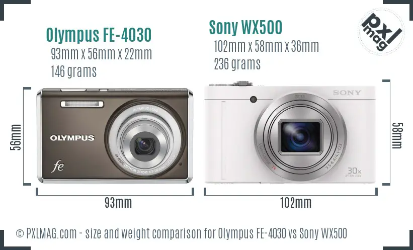 Olympus FE-4030 vs Sony WX500 size comparison