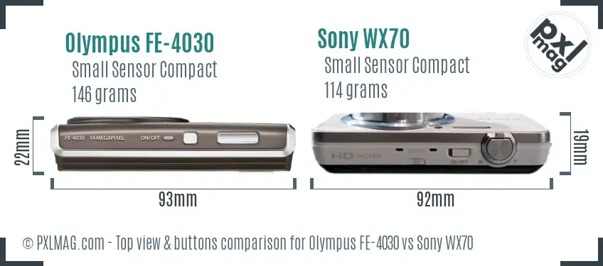 Olympus FE-4030 vs Sony WX70 top view buttons comparison