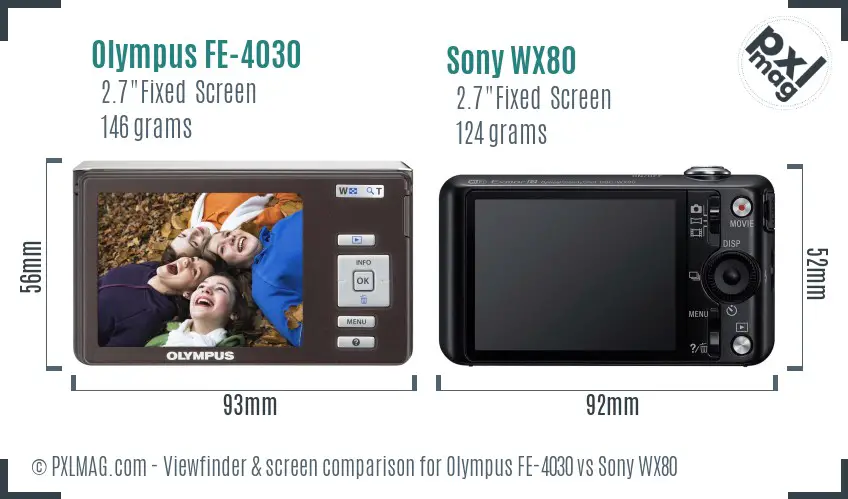 Olympus FE-4030 vs Sony WX80 Screen and Viewfinder comparison