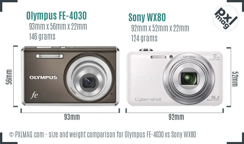 Olympus FE-4030 vs Sony WX80 size comparison
