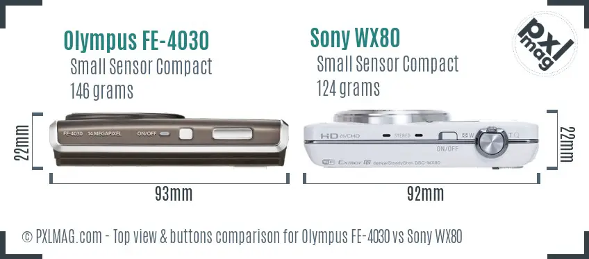 Olympus FE-4030 vs Sony WX80 top view buttons comparison