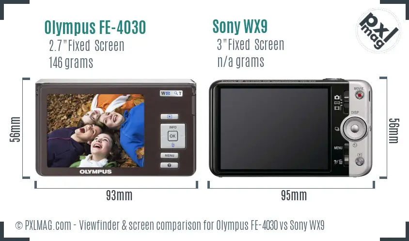 Olympus FE-4030 vs Sony WX9 Screen and Viewfinder comparison Olympus FE-4030 vs Sony WX9 Screen and Viewfinder comparison