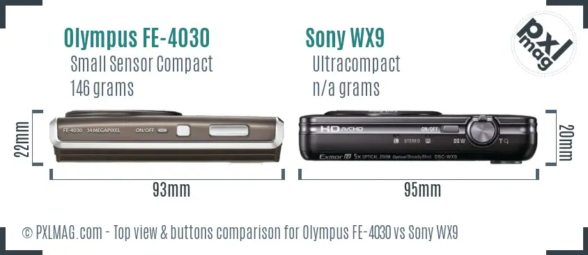 Olympus FE-4030 vs Sony WX9 top view buttons comparison Olympus FE-4030 vs Sony WX9 top view buttons comparison