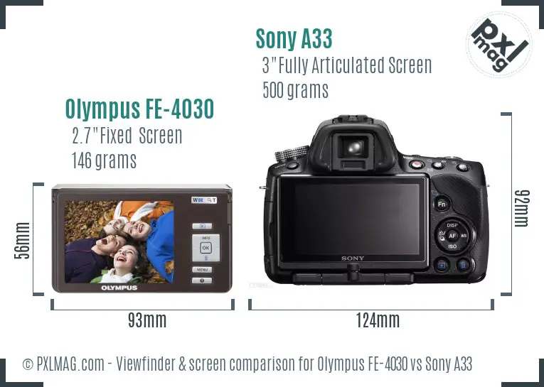 Olympus FE-4030 vs Sony A33 Screen and Viewfinder comparison