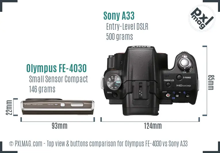 Olympus FE-4030 vs Sony A33 top view buttons comparison