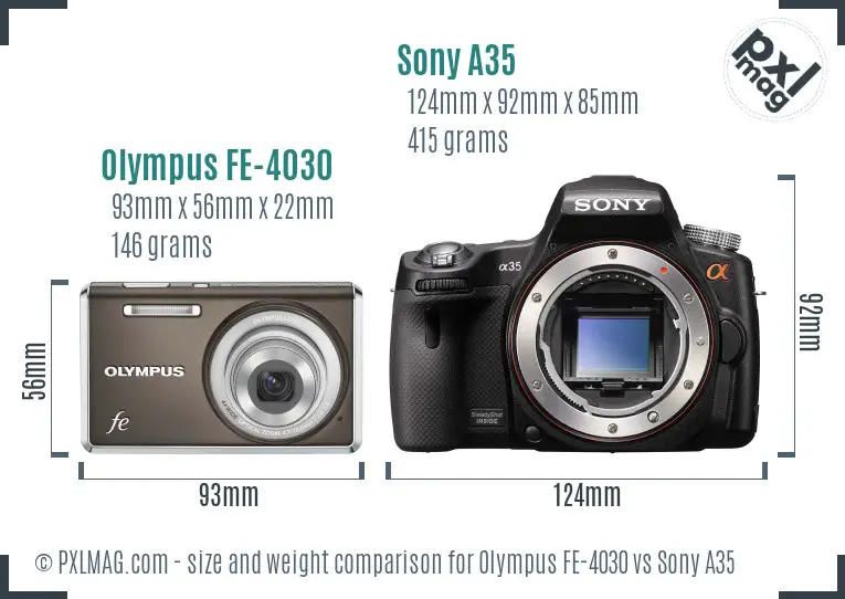 Olympus FE-4030 vs Sony A35 size comparison Olympus FE-4030 vs Sony A35 size comparison