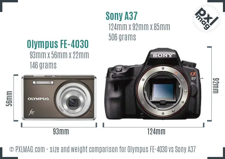 Olympus FE-4030 vs Sony A37 size comparison