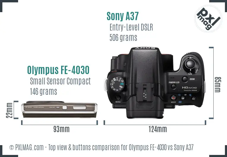 Olympus FE-4030 vs Sony A37 top view buttons comparison