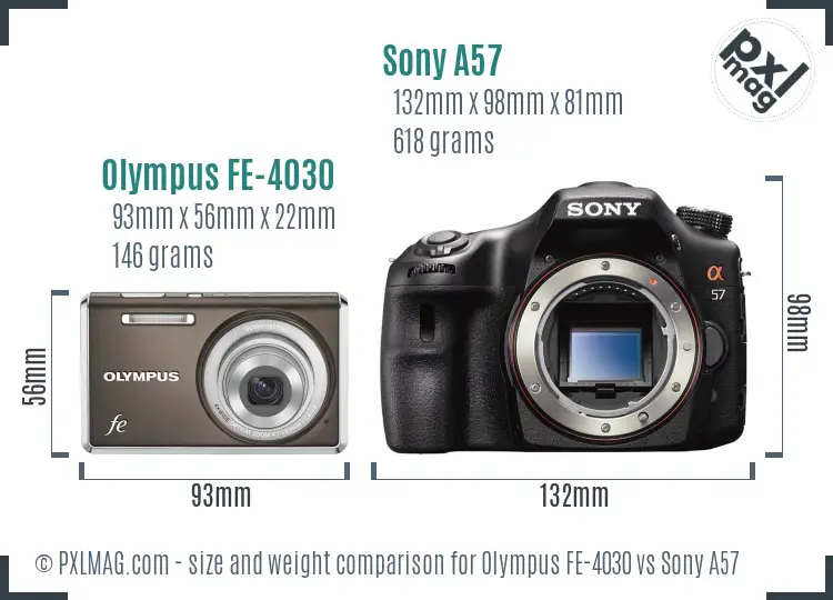 Olympus FE-4030 vs Sony A57 size comparison