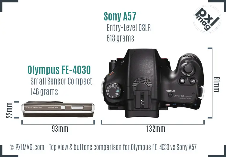 Olympus FE-4030 vs Sony A57 top view buttons comparison