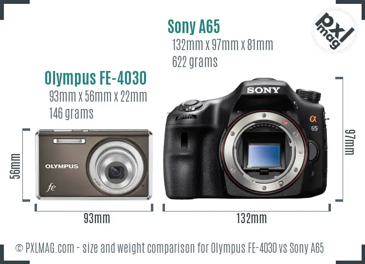 Olympus FE-4030 vs Sony A65 size comparison