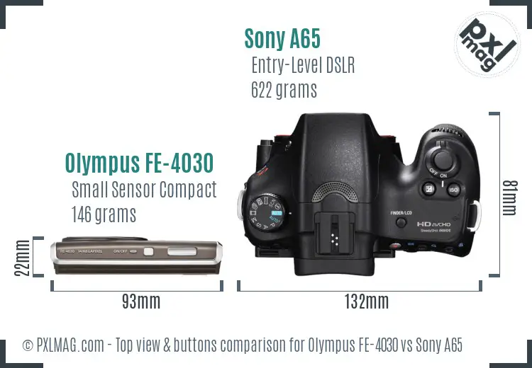 Olympus FE-4030 vs Sony A65 top view buttons comparison