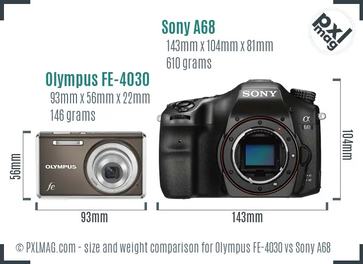 Olympus FE-4030 vs Sony A68 size comparison Olympus FE-4030 vs Sony A68 size comparison
