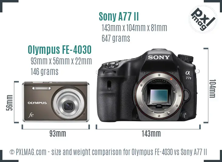 Olympus FE-4030 vs Sony A77 II size comparison