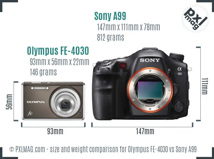 Olympus FE-4030 vs Sony A99 size comparison