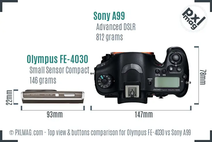 Olympus FE-4030 vs Sony A99 top view buttons comparison