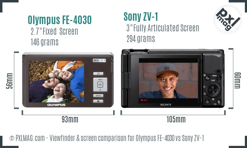 Olympus FE-4030 vs Sony ZV-1 Screen and Viewfinder comparison Olympus FE-4030 vs Sony ZV-1 Screen and Viewfinder comparison