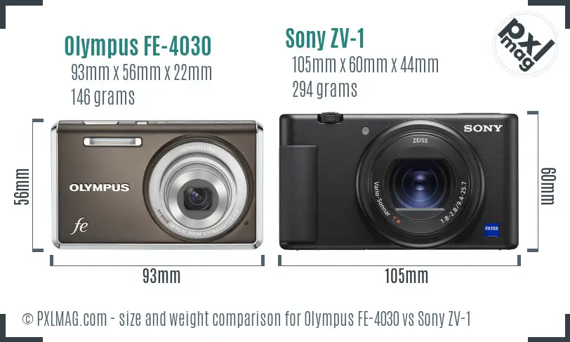 Olympus FE-4030 vs Sony ZV-1 size comparison Olympus FE-4030 vs Sony ZV-1 size comparison