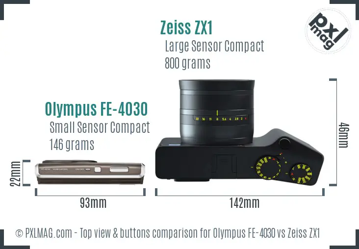Olympus FE-4030 vs Zeiss ZX1 top view buttons comparison