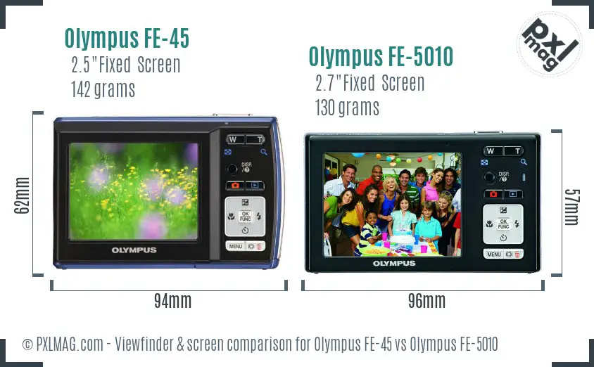 Olympus FE-45 vs Olympus FE-5010 Screen and Viewfinder comparison