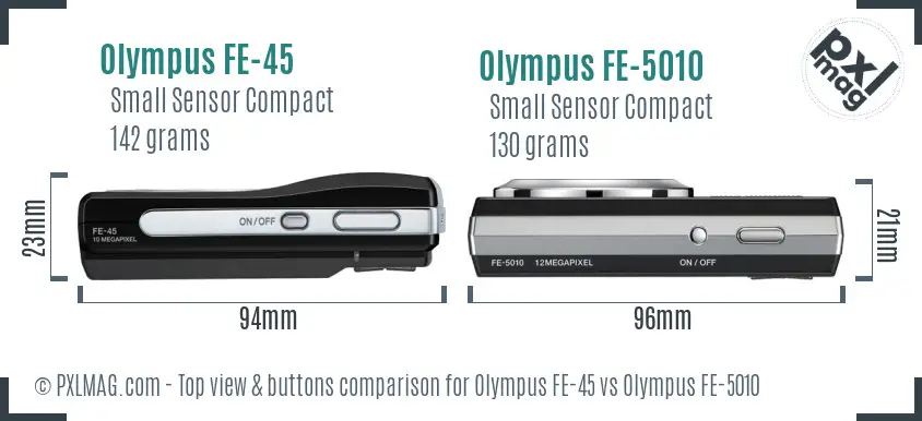 Olympus FE-45 vs Olympus FE-5010 top view buttons comparison