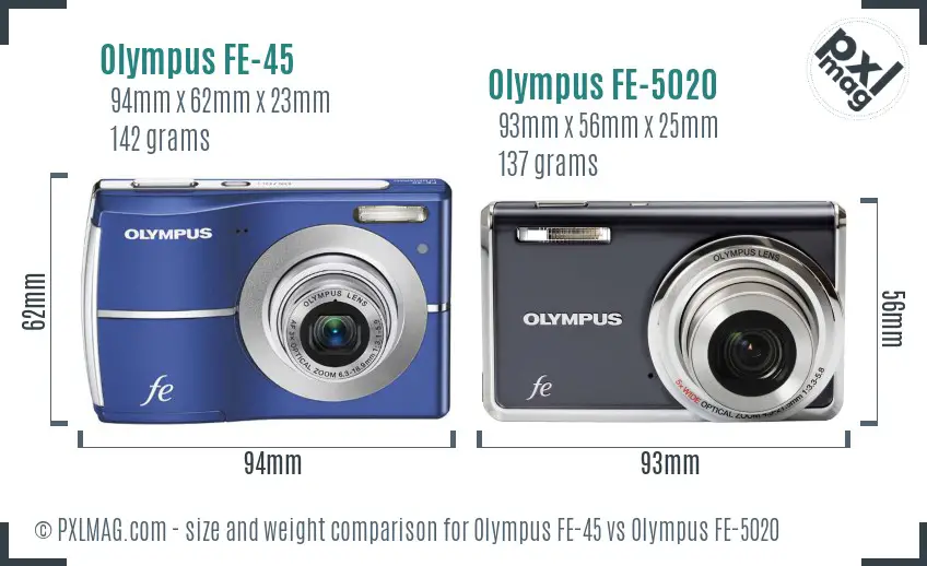 Olympus FE-45 vs Olympus FE-5020 size comparison