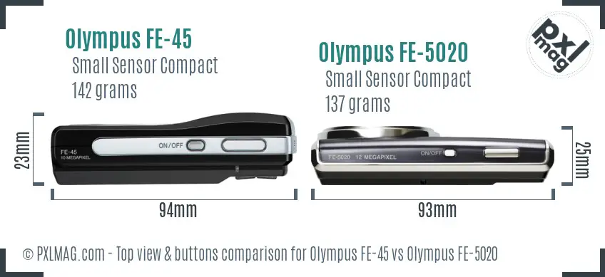 Olympus FE-45 vs Olympus FE-5020 top view buttons comparison