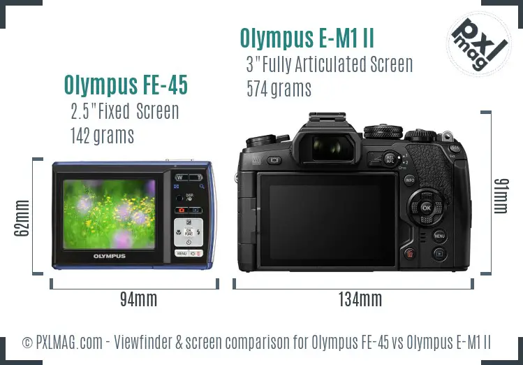 Olympus FE-45 vs Olympus E-M1 II Screen and Viewfinder comparison