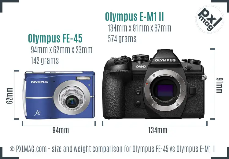 Olympus FE-45 vs Olympus E-M1 II size comparison