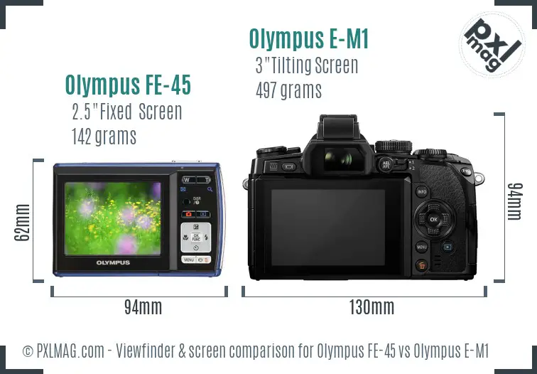 Olympus FE-45 vs Olympus E-M1 Screen and Viewfinder comparison