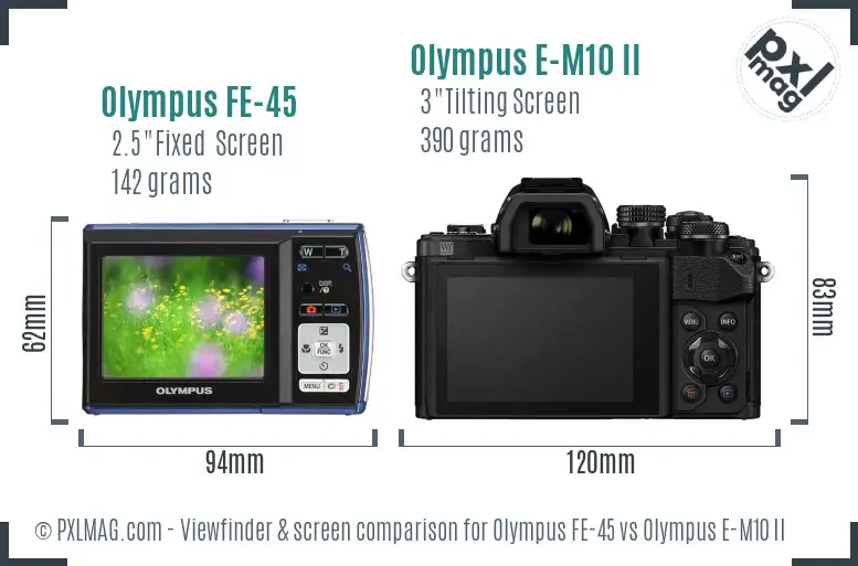 Olympus FE-45 vs Olympus E-M10 II Screen and Viewfinder comparison