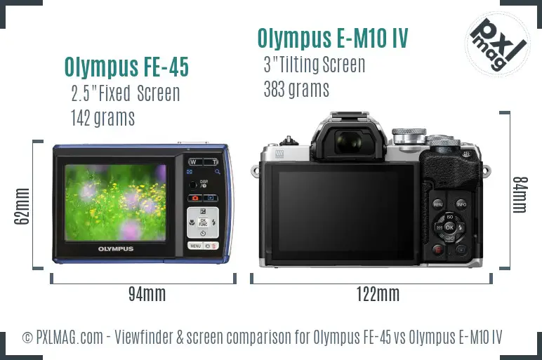 Olympus FE-45 vs Olympus E-M10 IV Screen and Viewfinder comparison