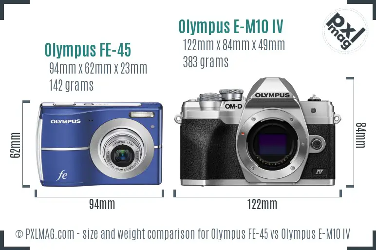 Olympus FE-45 vs Olympus E-M10 IV size comparison